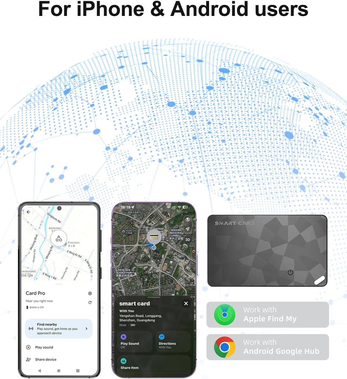 Wallet Tracker Card (iOS and Android) - 0.06in Slim Tracking Card