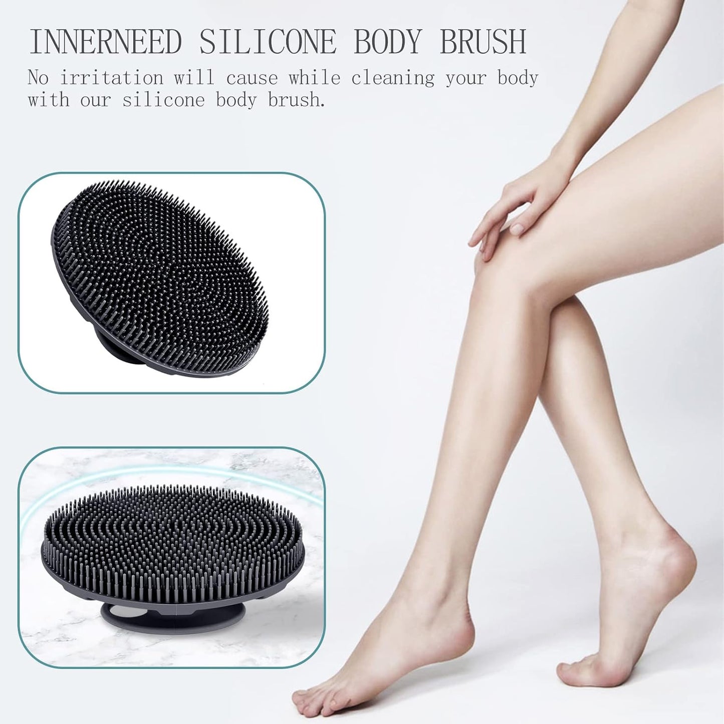 INNERNEED Food-Grade Soft Silicone Body Scrubber Shower Brush Handheld Cleansing Skin Brush, Gentle Exfoliating and Lather Well (Dark Green)