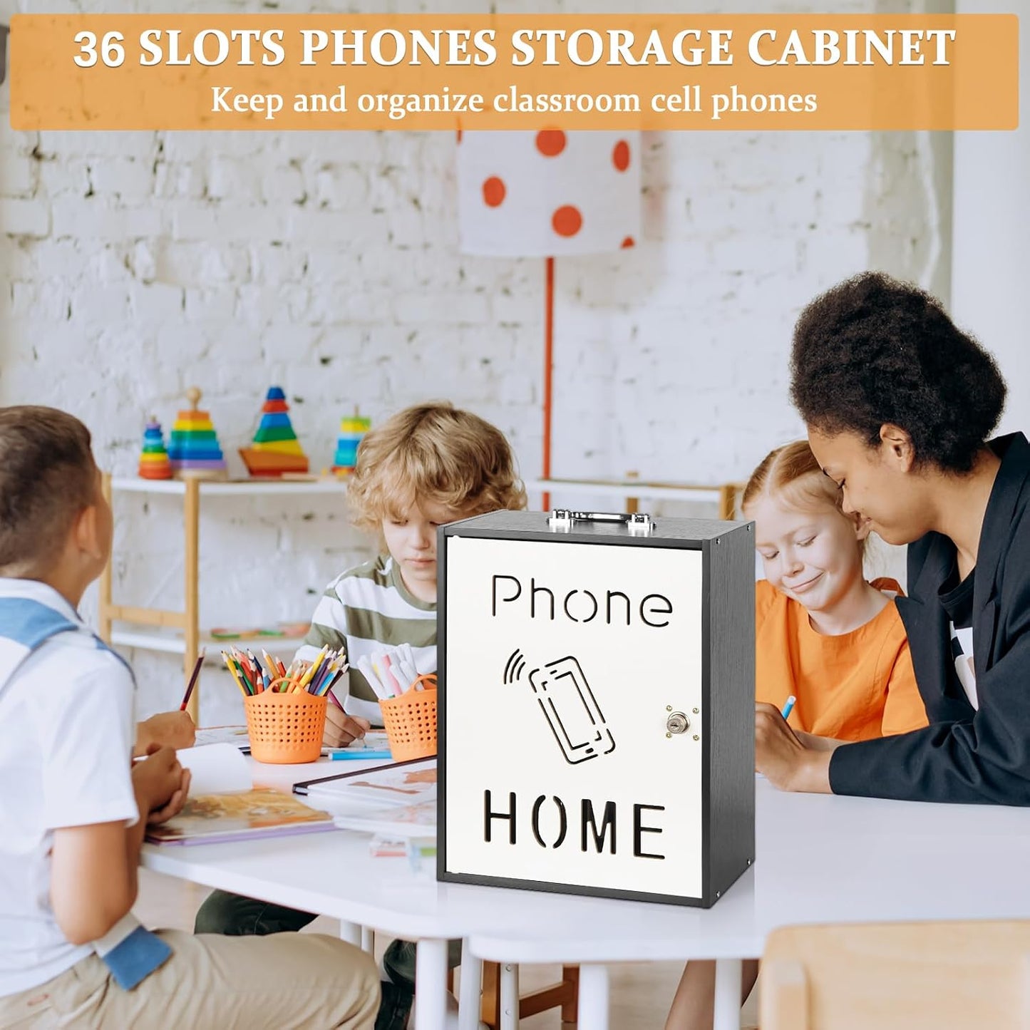 36 Slots Cell Phone Holder Classroom, Wooden Phone Lock Box