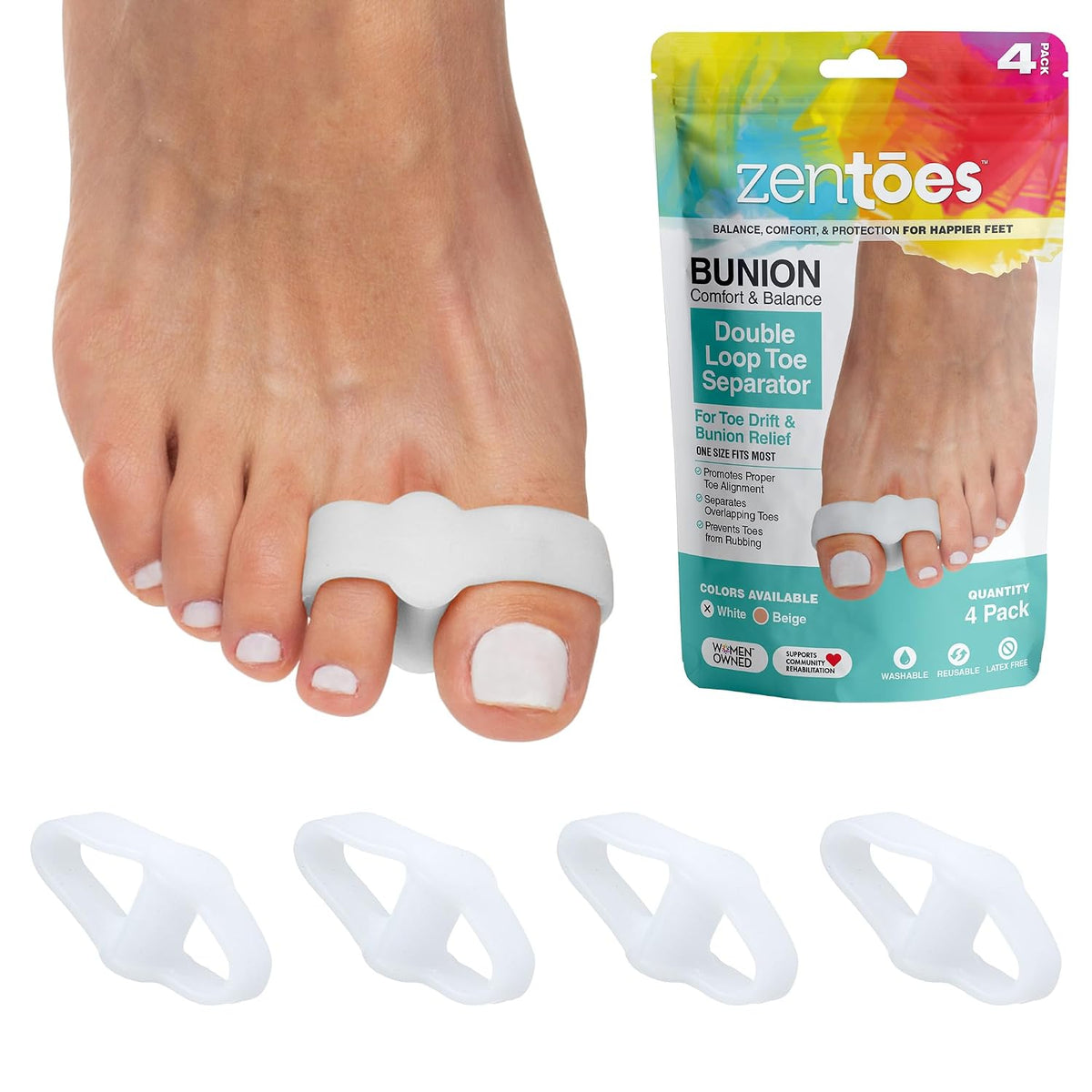 ZenToes Double Loop Gel Toe Spacers, Big Toe Straightener, 1 Pair