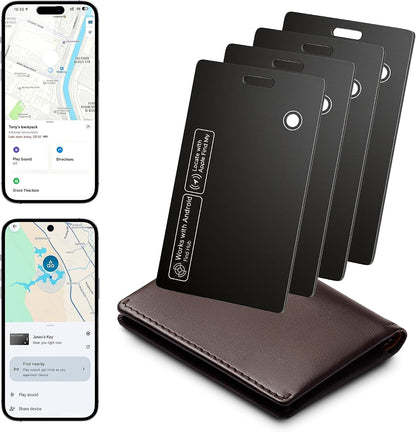 Smart Wallet Tracker Card (iOS & Android) - Item Finder for Luggage, Keys & Passport 、Compatible with Apple Find My、Slim, Rechargeable & IP68 Waterproof (4 Black)