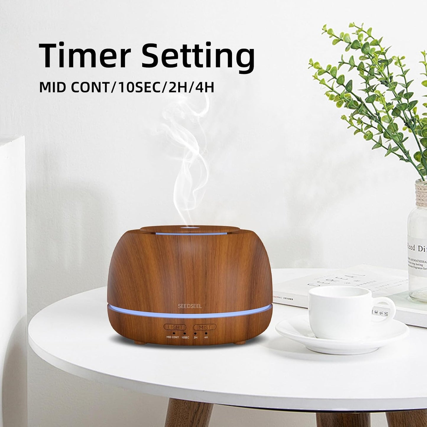 SEEDSEEL 300ML Essential Oil Diffuser,Ultrasonic Aromatherapy Diffuser, 7-Color Gradient Lights, Remote Control, 8 Hours Run Time, Suitable for Home,Office