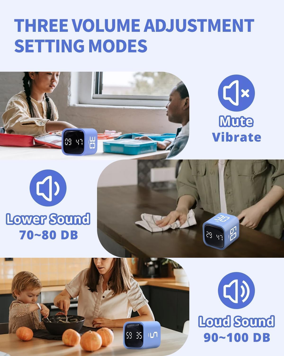 Productivity Timer Flip Gravity Sensor Cube Timer Countdown & Countup,Mute & Vibrate & Sound，5/10/30/60min & Custom Timing, Perfect for ADHD,Work,Learning,Kitchen Cooking (1White)