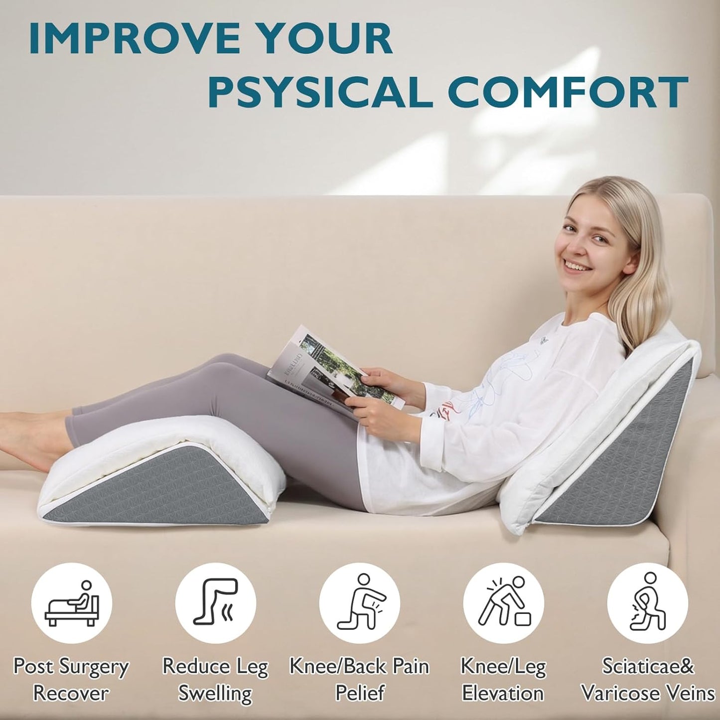Shinnwa Knee Wedge Pillow, Patented Convertible Knee Pillow for Back Sleeping, Dual-Layer Memory Foam Triangle Pillow for Legs Post Surgery, Knee Support, Leg Elevation, Back Pain Relief