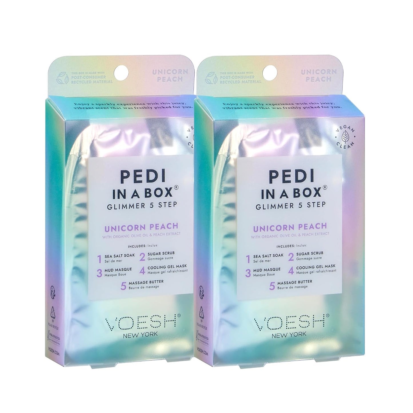 VOESH Pedi in a Box Glimmer - 2 Packs, Variety Pack, Pedi in a Box, Spa Pedicure Kit, Sparkly Pedicure, DIY Pedi, Foot Care, At-Home Pedi Products, Vegan Skincare