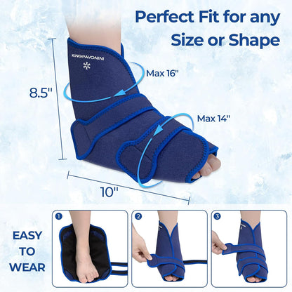 KingPavonini Ankle Foot Ice Pack Wrap for Sprained Ankle/Surgery Recovery, Reusable Gel Ice Packs for Feet Injuries, Plantar Fasciitis, Achilles Tendonitis, Hot/Cold Therapy, XL (1 Wrap+4 Gel Packs)