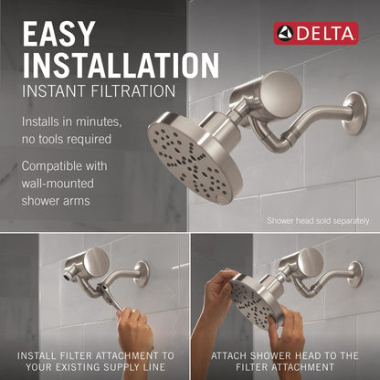 Delta Faucet Clarifi Premium Shower Filter Attachment with Filter, Hard Water Shower Filter, Shower Head Filter, Stainless 5SF100-SS