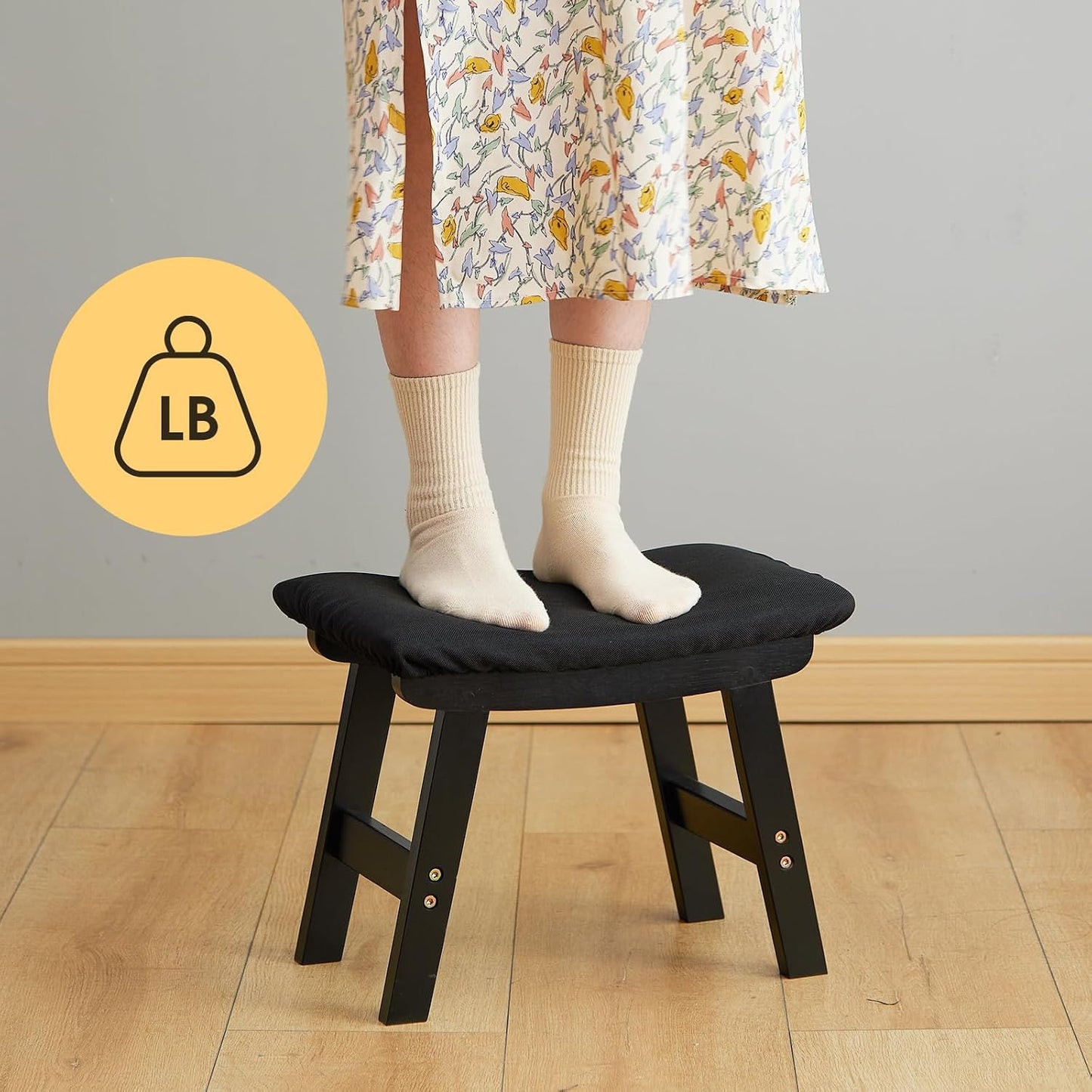 Foot Stool Ottoman Foot Rest Under Desk,Small Stool for Living Room, Bedroom and Kitchen (Brown Legs - Beige Stool Surface)