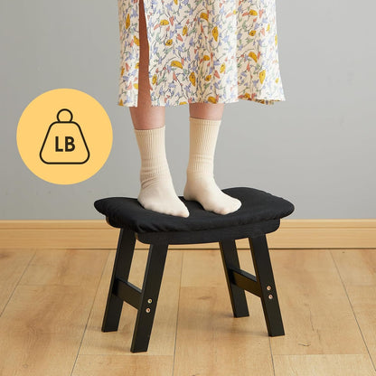Foot Stool Ottoman Foot Rest Under Desk,Small Stool for Living Room, Bedroom and Kitchen (Brown Legs - Beige Stool Surface)