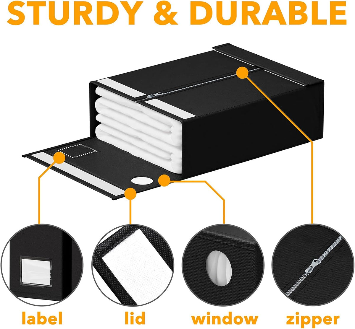 SpaceAid Bed Sheet Organizer and Storage, Foldable Sheet Organizer with Window for Linen Closet, Set Folder Keeper for Queen & King Size Bedding Storage (Black)