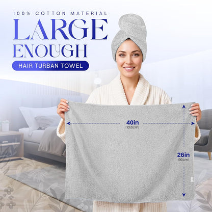 Lili&James 100% Cotton Hair Towel Wrap for Women & Kids – 420 GSM Quick Dry Hair Turban with Double Button Loop, Anti Frizz Non Microfiber Hair Drying Towel for Curly, Long & Thick Hair (Lilac)