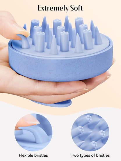 HEETA Hair Scalp Massager for Hair Growth, Shampoo Brush, Scalp Scrubber Exfoliator with Soft Silicone Bristles for Dandruff Removal to Relieve Stress, Wet Dry Use Updated Material, Beige