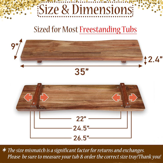 1.2IN Thickened Board Acacia Wood Bathtub Tray Caddy for Freestanding Tub