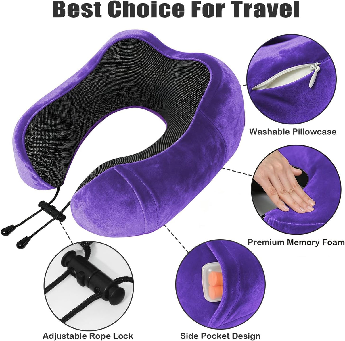 Travel Pillow, Memory Foam Neck Pillow for Traveling, U Shape Neck Pillow Airplane Portable Flight Pillow Travel Kit with 5D Contoured Eye Masks and Earplug for Plane Train Car Home Office