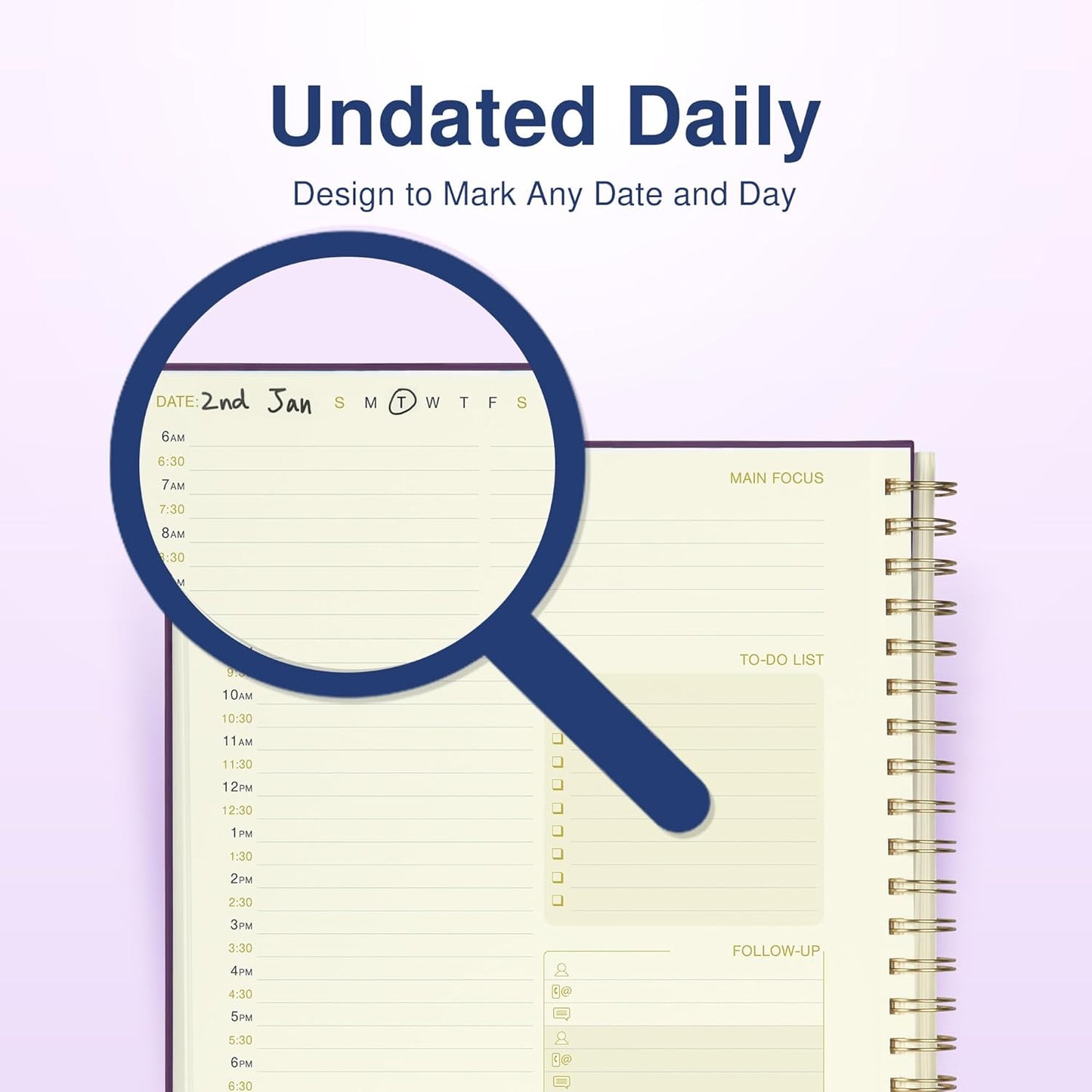 AuroPlanner Undated Daily Planner To Do List Hourly Schedule 2028 2027 2026 Calendar & Holiday Habit Tracker 180 Pages Letter Size 8.5" x 11" Sheets Hardcover Spiral Bound Notebook (Red)