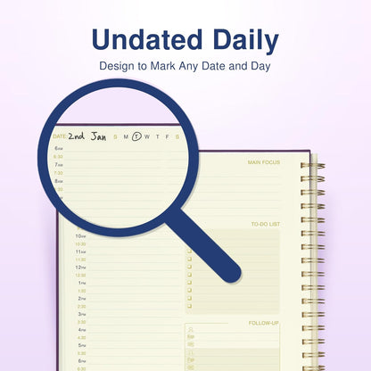 AuroPlanner Undated Daily Planner To Do List Hourly Schedule 2028 2027 2026 Calendar & Holiday Habit Tracker 180 Pages Letter Size 8.5" x 11" Sheets Hardcover Spiral Bound Notebook (Red)