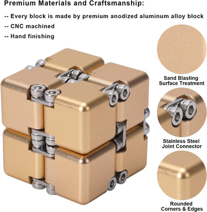 Lifidea Aluminum Alloy Metal Infinity Cube Fidget Cube (6 Colors) Handheld Fidget Toy Desk Toy with Cool Case Infinity Magic Cube Relieve Stress Anxiety ADHD OCD for Kids and Adults (Blue)