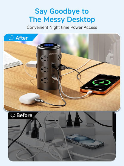 10FT Tower Power Strip with Dedicated 20W PD USB-C Port