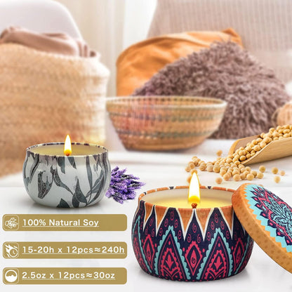 Scented Candles Gift Set for Women, 4 Pack Soy Wax Candles in Classic Bohemian Tins, Aromatherapy Candle Set, Birthday Gifts for Mom, Thank You Gifts