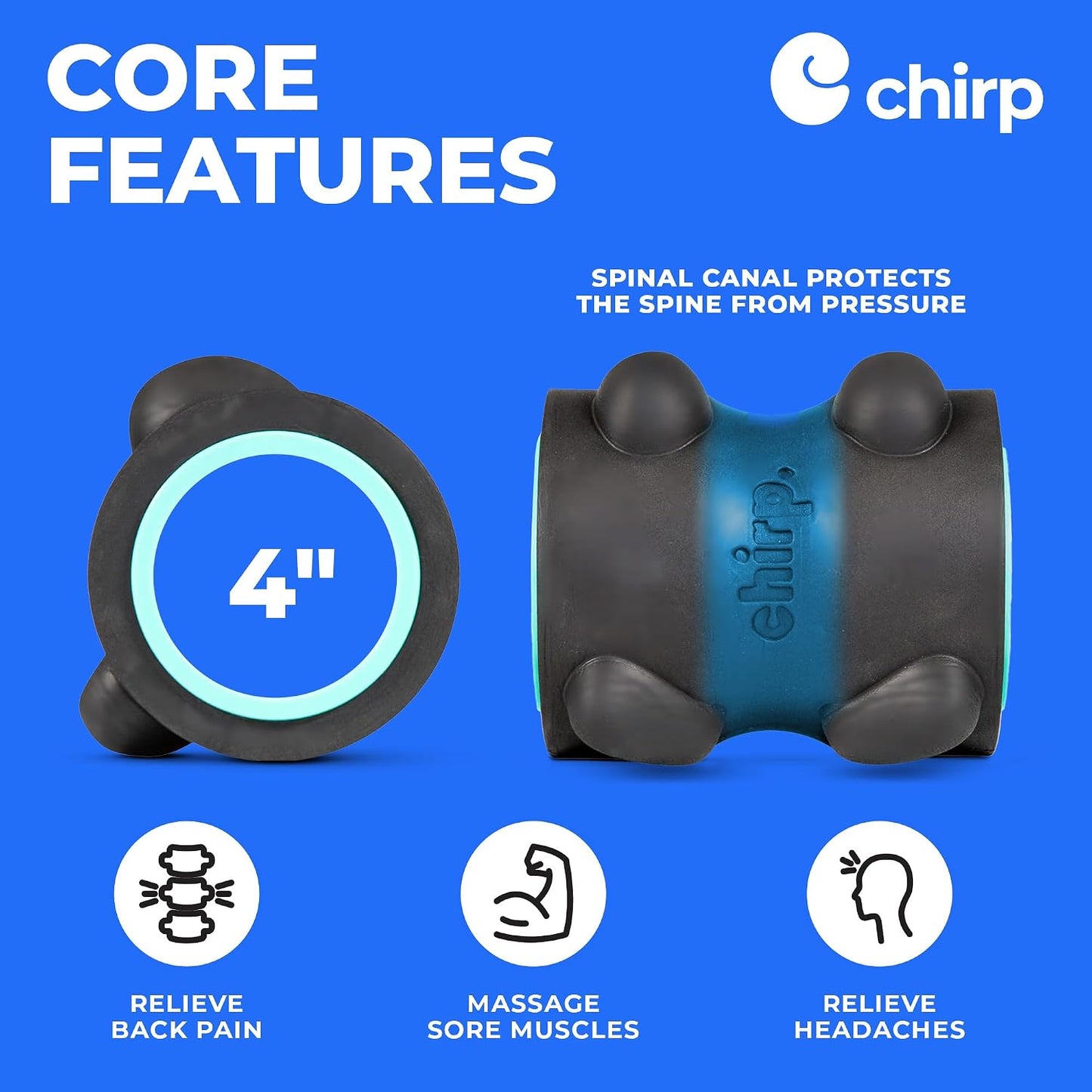 Chirp Wheel XR 3P Massage Roller Set - 10” Acupressure, 6” Knot-Kneading Thumb, 4” Neck & Headache Tension Relief, High Density Foam Massage Rollers for Back & Neck Pain, 500lbs Capacity, Black