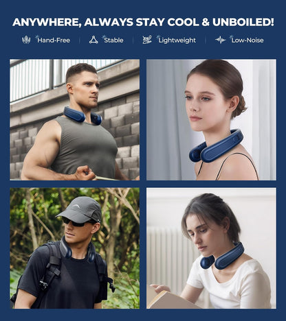 Neck Fan, 1s Fast Cooling Neck Cooler with Dual Ceramic Plates, 8H Long Runtime, 180° Adjustable Lightweight Bladeless Portable Personal Fan, Quiet Cooling for Outdoor（Dark Blue）