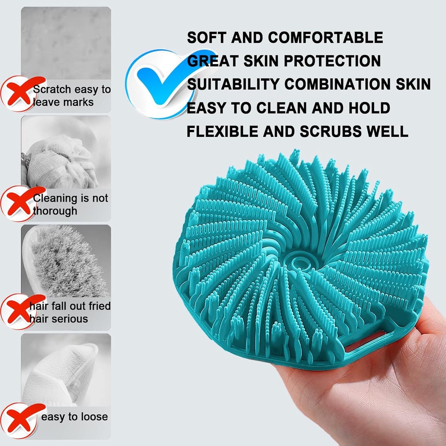 Silicone Body Scrubber – Dual-Sided Silicone Loofah for Shower, Set of 2 Soft Exfoliating Body Bath Shower Scrubber Loofah Brush Easy-to-Clean for Sensitive Kids Women Men All Kinds of Skin