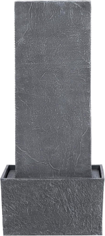 Teamson Home 38.58 in. Modern Curved Faux Slate Waterfall Fountain for Indoors or Outdoors with LED Light Accents and 1.98-Gallon Pump, Black and Stone Gray | Freestanding Floor Garden Waterfall, LED Lights, Weatherproof Polyresin, For Patio & Yard