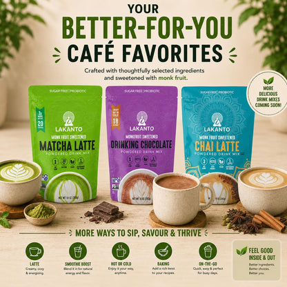 Lakanto Sugar Free Matcha Latte - Green Tea Powder with Shelf Stable Probiotics and Fiber, Sugar Free, Monk Fruit Sweetener, Keto Diet Friendly, Vegan, Detox, Destress, Antioxidants, Authentic (10 Oz)