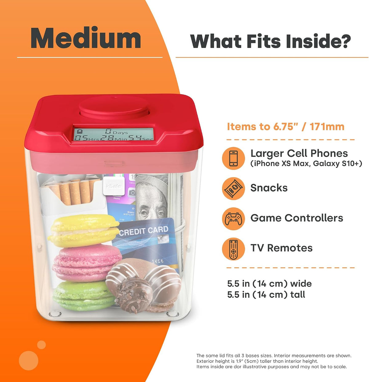 Kitchen Safe kSafe Time Locking Container, Medication Lock Box, Break Bad Habits - Quit Smoking, Snacking, Drinking & Gaming Addiction, Phone Jail, Family Time (Medium, White Lid + 5.5” Clear Base)