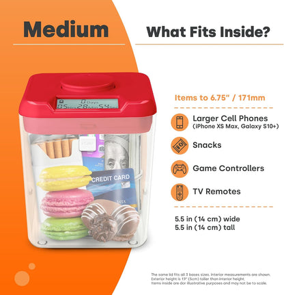 Kitchen Safe kSafe Time Locking Container, Medication Lock Box, Break Bad Habits - Quit Smoking, Snacking, Drinking & Gaming Addiction, Phone Jail, Family Time (Medium, White Lid + 5.5” Clear Base)