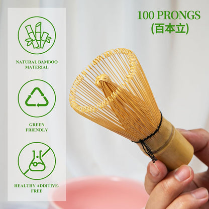 Matcha Whisk Set with Ceramic Bowl - Complete Matcha Making Kit, Bamboo Whisk (Chasen), Whisk Holder, Matcha Powder Sifter, Scoop, Japanese Tea Ceremony Tools（Green）