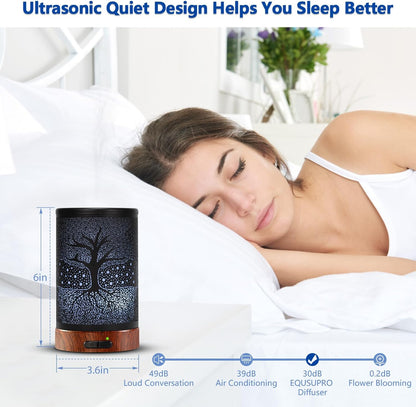 EQUSUPRO Essential Oil Diffuser 300ml Metal Electric Ultrasonic Diffuser for Large Room with Auto Shut-Off, 4 Timer Setting &7 Colors Night Light for Home