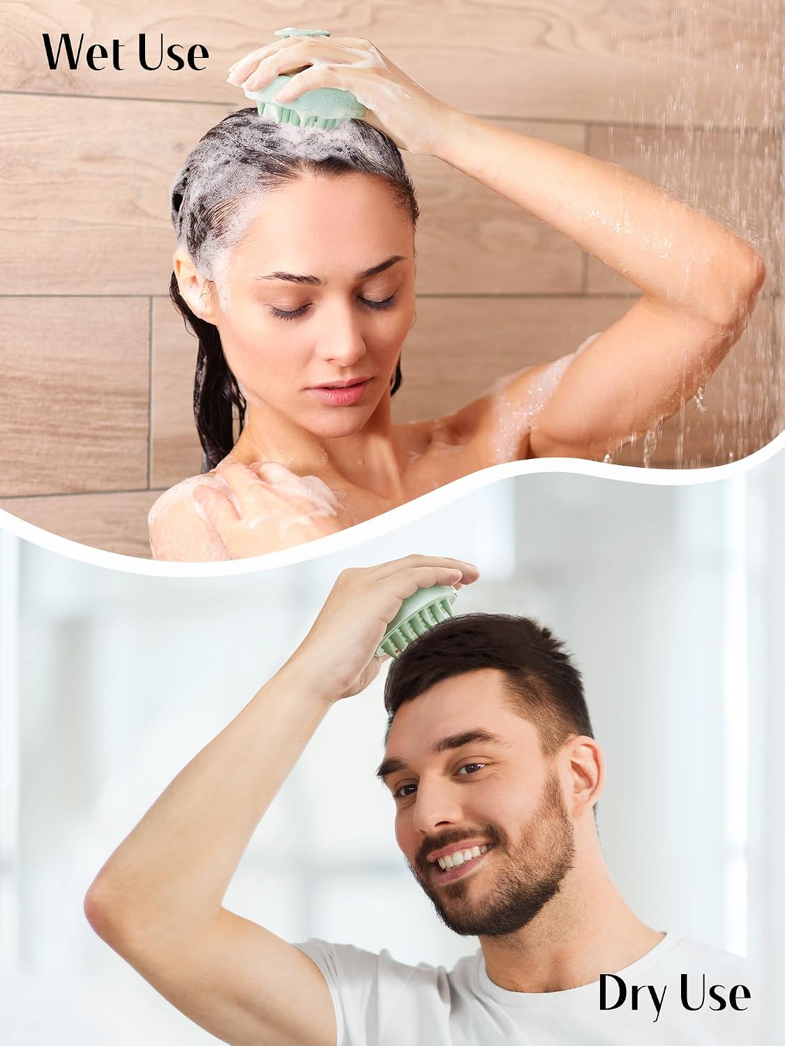 HEETA Hair Scalp Massager for Hair Growth, Shampoo Brush, Scalp Scrubber Exfoliator with Soft Silicone Bristles for Dandruff Removal to Relieve Stress, Wet Dry Use Updated Material, Beige