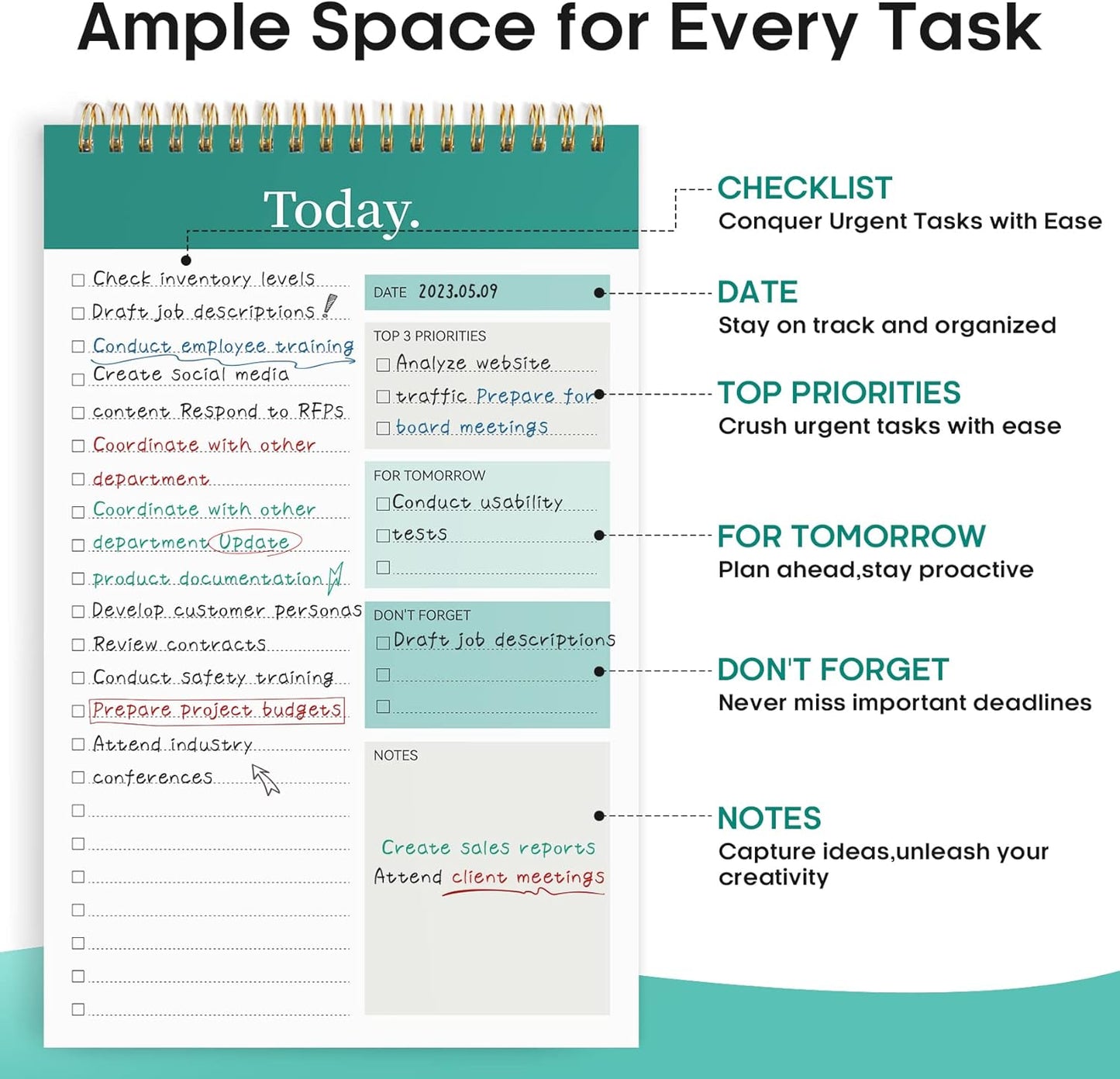 Taja To Do List Notepad - To Do List Notebook for Work with 52 Sheets, 9.8" x 6.5", Undated Daily Planner Perfect for Daily Tasks and Goal Setting, Notepad Suitable for Office, Home & School - Violet Dream