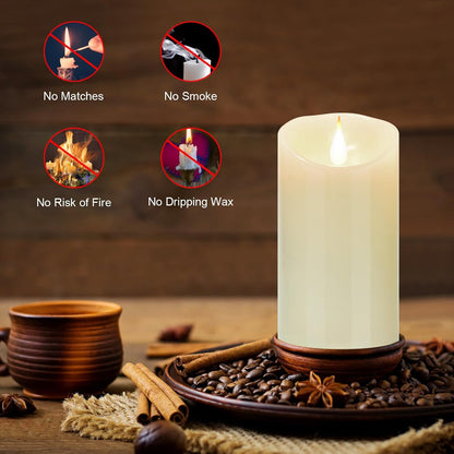 2PACK Outdoor Plastic flameless Candles with Remote Control and Timer, LED Flickering Battery Operated Electric Pillar Candles (D3 xH5.5) for Camping, Weddings, Home Decoration
