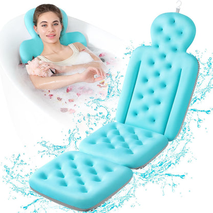 Luxury Bath Cushion, Full Body Bathtub Pillow with 160 Suction Cups, Bath Mat for Head and Neck Support, with Laundry Bag (Light Pink, 51" x 16")