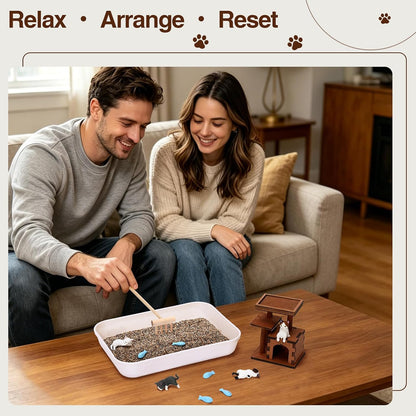 CypherX Cat Zen Garden for Desk, Mini Zen Garden Kit with Sand Tray, Cute Desk Decor for Office Cubicle, Relaxing Sand Tray Therapy Kit for Cat Lovers