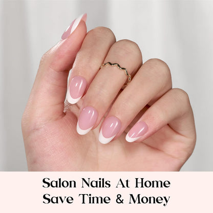 Beetles Press On Nail Kit-Short Square French Tip Press On Nails, 150Pcs Pink French Nail Tips with Nail Glue & Remover Builder Top Coat Nail Lamp, All-in-One DIY Fake Nails Gift for Women