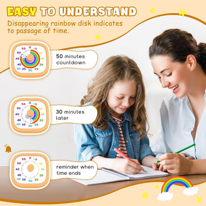HIPPIH Visual Timer for Kids - 60 Minute Pomodoro Timers for Classroom Kitchen Office, Countdown Kids Timer Clock with Rainbow Disk, Desk Time Management Tool for Toddler with Silent Operation, Blue