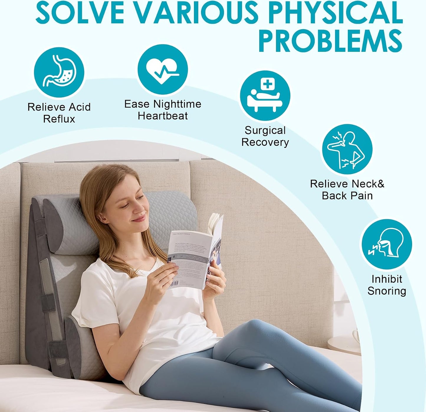 3Pcs Wedge Pillow Set for After Surgery,Acid Reflux Relief, Adjustable Bed Wedge Pillows for Sleeping,Anti Snore, Memory Foam Triangle Pillow for Back&Neck&Shoulder Pain Relief, White&Grey
