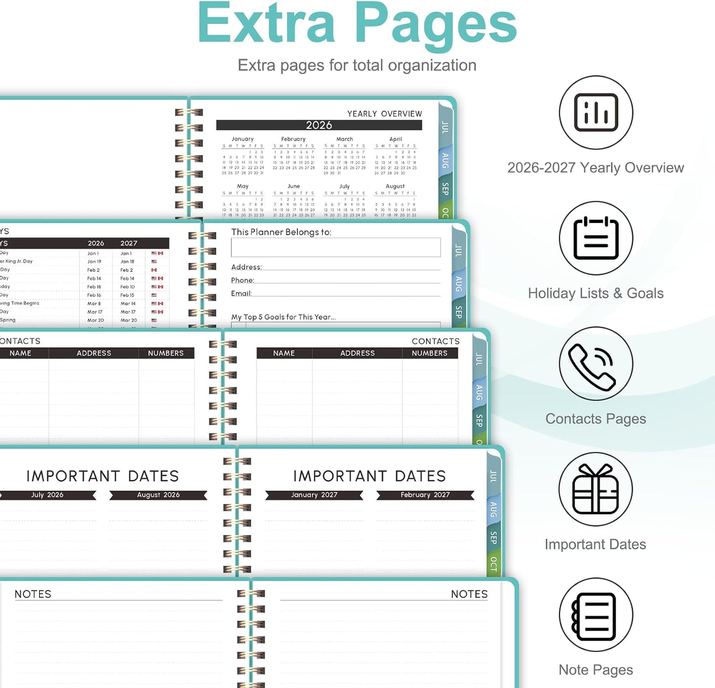 Planner 2026-2027, Weekly and Monthly Calendar Planner, JUL 2026 - JUN 2027 | Academic Year, Daily Agenda Book, A5(6.3'' x 8.5''), Sprial Bound, Inner Pocket, Office School Use