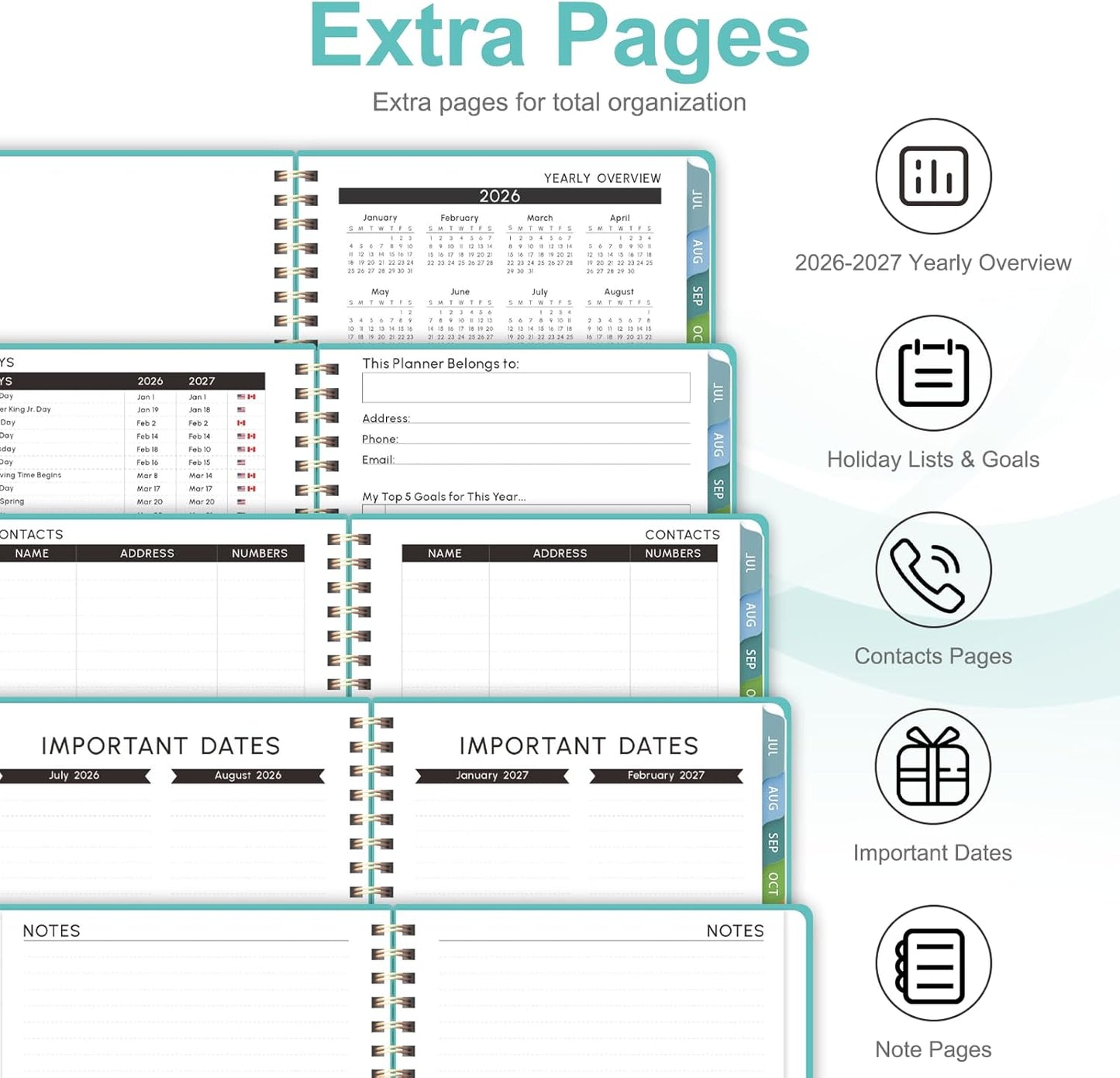 Planner 2026-2027, Weekly and Monthly Calendar Planner, JUL 2026 - JUN 2027 | A5(6.3'' x 8.5''), Hardcover, Agenda Book, Sprial Bound, Inner Pocket, Office and School Use