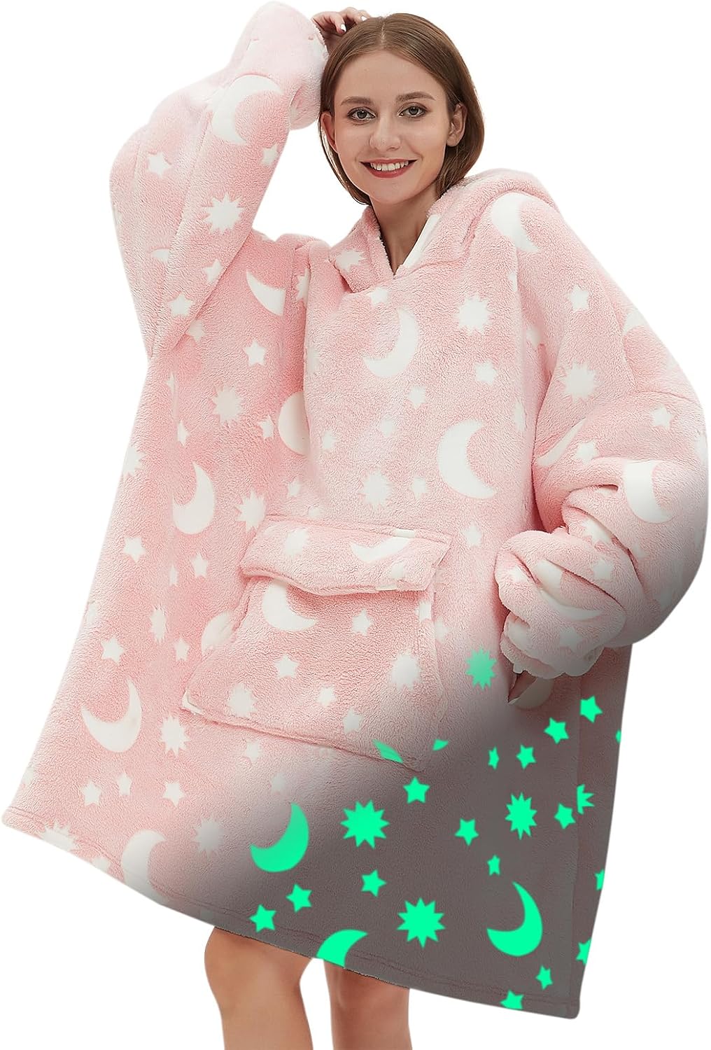 Fiosnow Sun and Moon Blanket Hoodies for Women and Men Adult Oversize Wearable Blanket Hoodies for Soft and Warm