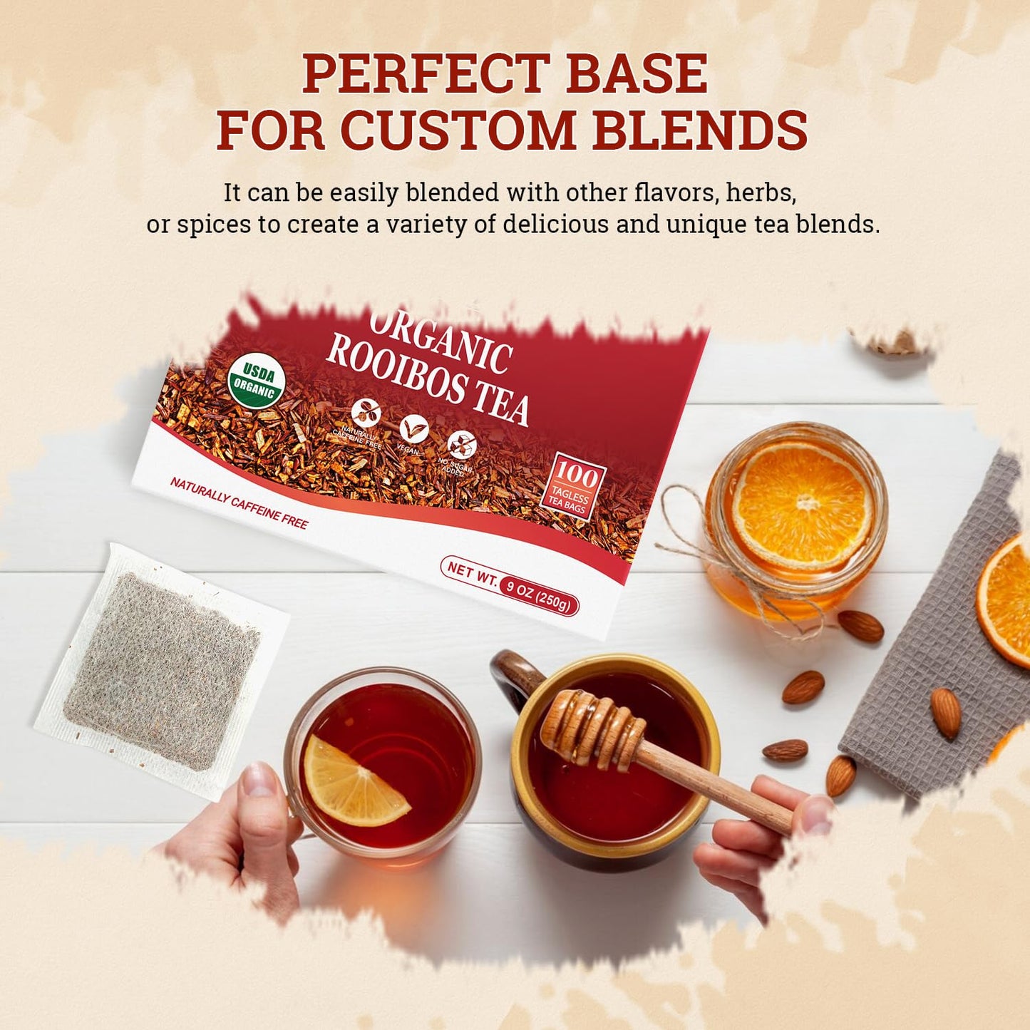 52USA Rooibos Tea Organic, 100 Tea bags, Pure Premuim Rooibos Tea, Naturally Sweet Herbal Tea, Caffeine Free Rooibos Tea, Farmed in South Africa, 9oz (250g)