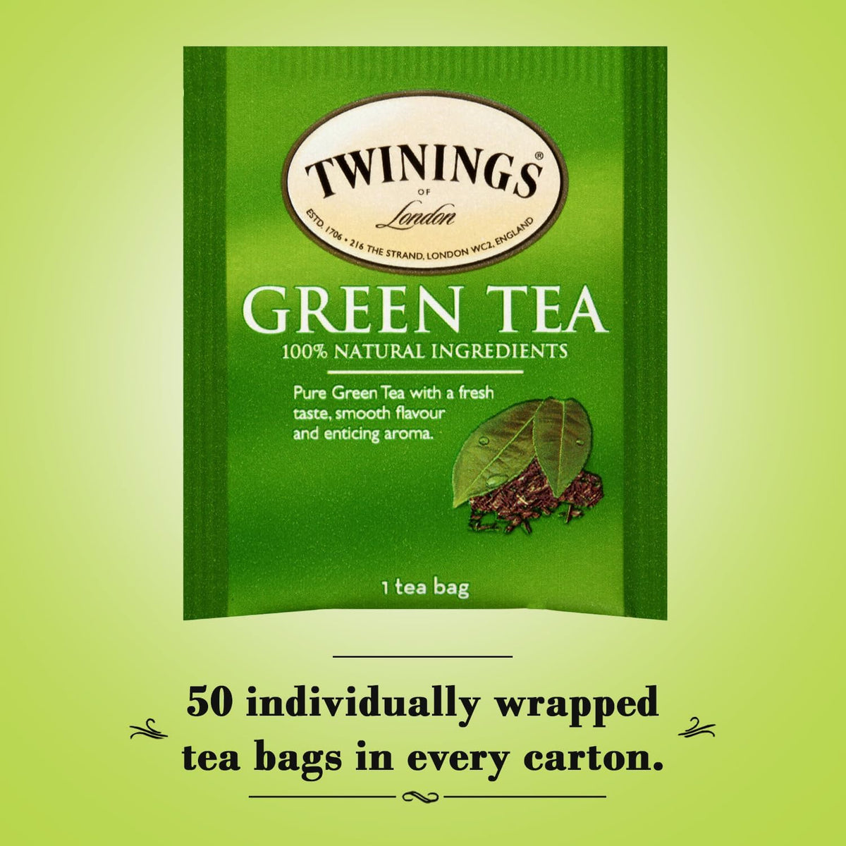 Twinings Green Tea Bags - Caffeinated Tea Made from Fresh Green Tea Leaves, Perfect for Hot or Iced Tea, 50 Count