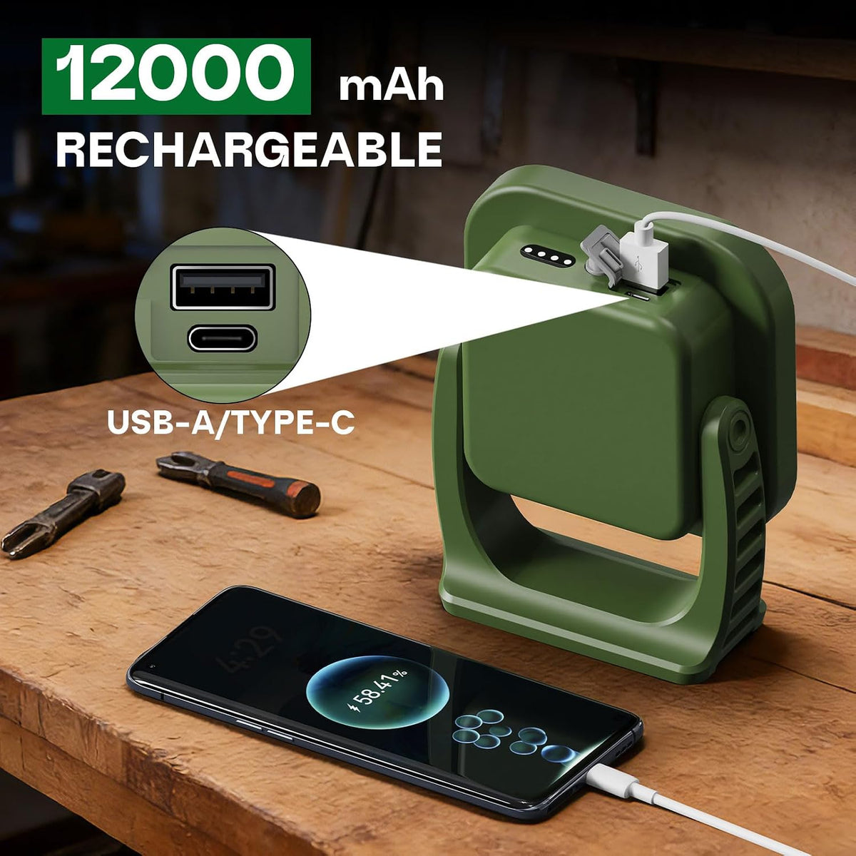 Rechargeable Work Light, 4000LM Magnetic Portable Work Light with Stand, 12000mAh Battery Powered LED Flood Light, USB-C, 180° Rotating for Garage, Car Repair, Camping