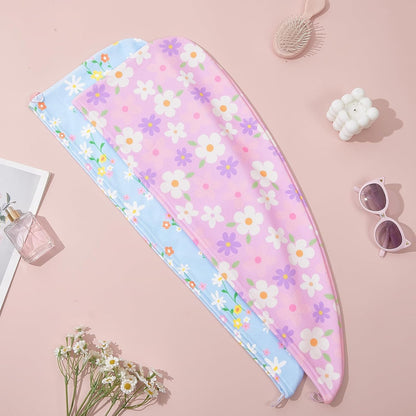 Unicorn Castle Microfiber Hair Towel for Kids 2Pack Hair Wrap Towels Absorbent Hair Drying Towel Wrap Hair Turbans for Curly Thick Hair, Pink White Strawberry