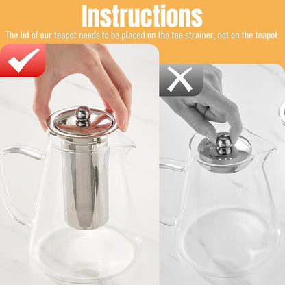 Baalaka Glass Teapot Stovetop 20 OZ/600ml, Tea pot with Removable 18/8 Stainless Steel Infuser, Borosilicate Clear Tea Kettle, Teapot Blooming and Loose Leaf Tea Maker Tea Brewer for Camping, Travel