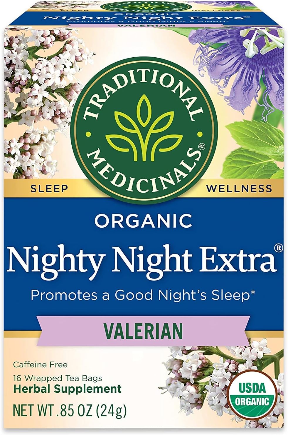 Traditional Medicinals Nighty Night Valerian Organic Tea, 16 Count, Pack of 2
