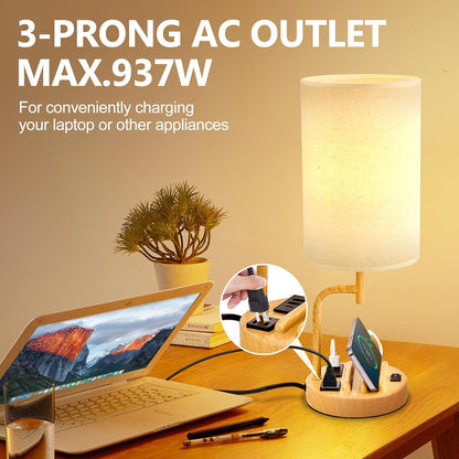 Dreamholder Table Lamp with 3 USB Charging Ports, Modern Desk Lamp with AC Outlet and Phone Stands, Perfect Bedside Lamp for Bedroom, Living Room, Office (Pack of 2), Cream